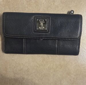 Tignanello Navy Leather Wallet with Silver Accent